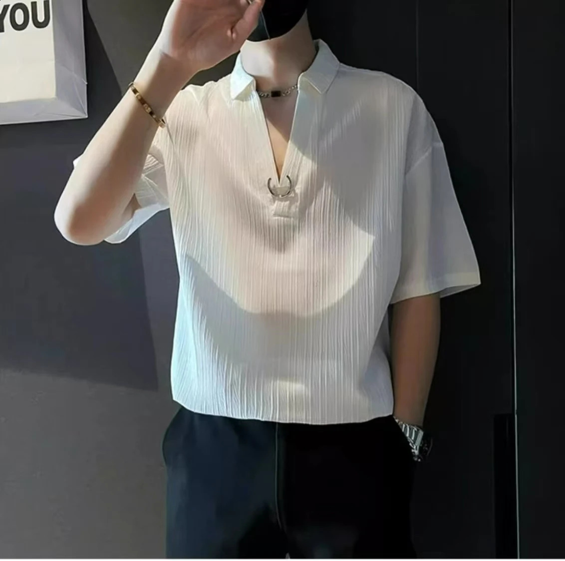 Summer mens polo shirt affordable Breeoled short sleeved shirt trending American V-neck T-shirt 250317