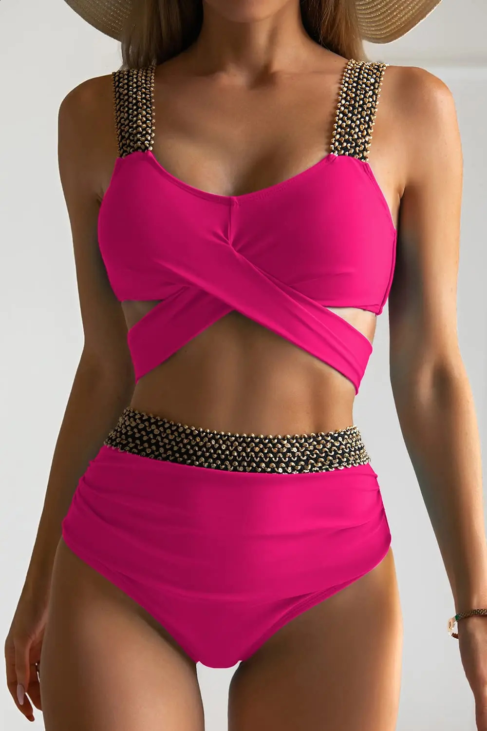 Cross High Waist Bikinis Women Black Swimwear Solid Swimsuit Female Beachwear Summer Bathers Bathing Suit Swimming 250319