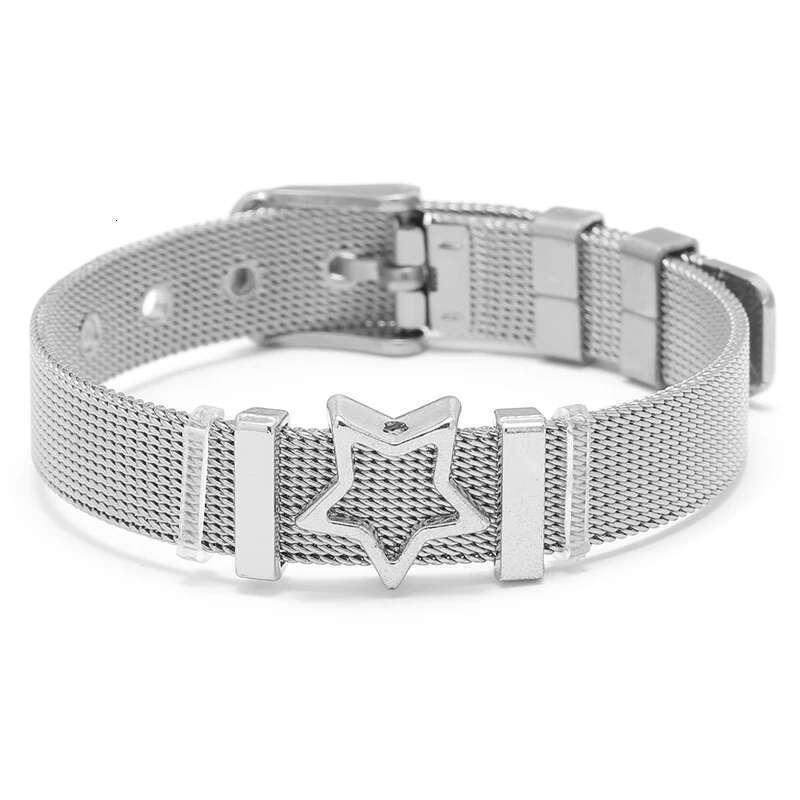 10mm Hollow Stars Beads Stainless Steel Mesh Bracelets DIY Charm Keeper Bracelets Bangle For Women Boyfriend Men Jewelry Gift
