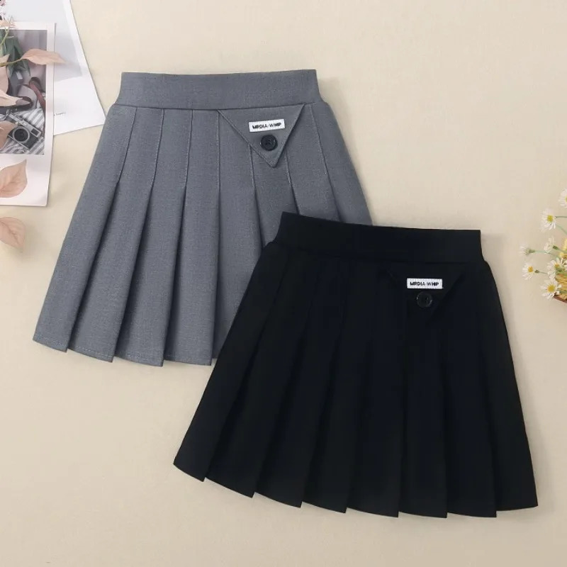 Teenage Girls Pleated Skirt Casual Grey School Skirt for Kids 2025 Spring Summer Simple Stylish Versatile A-line Short Skirt 250319