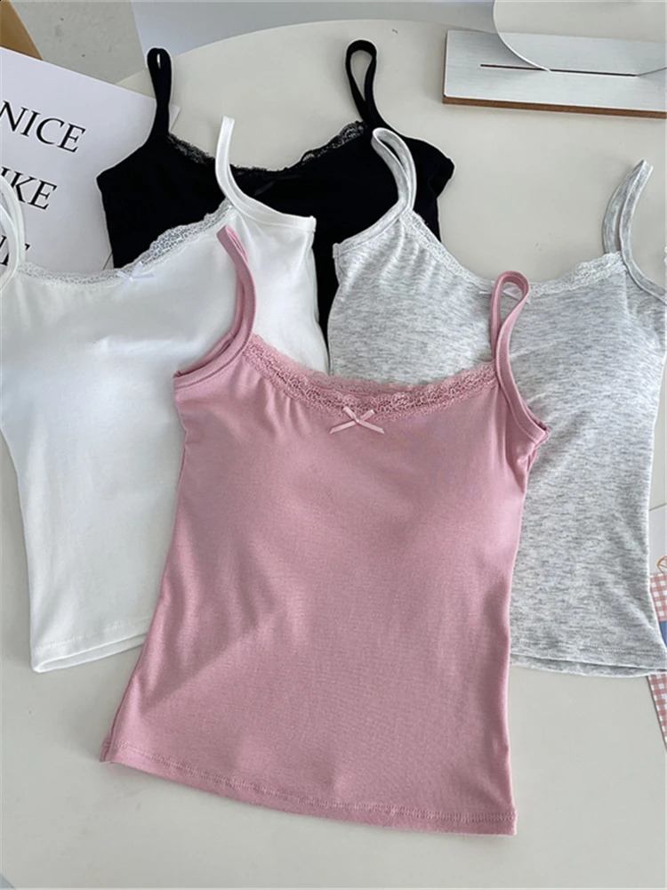 Colorfaith V9516ZS 2024 lace bow pink bottom bra filled elastic vest womens springsummer and Camis crop short top 250319