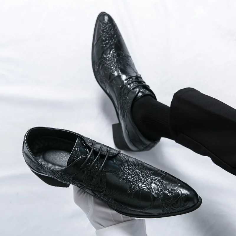 Retro Brown Mens Formal Shoes Comfortable High Heels Dress Shoes Mens Pointed toe Party Leather Shoes Mens Casual ShoesXJ250319