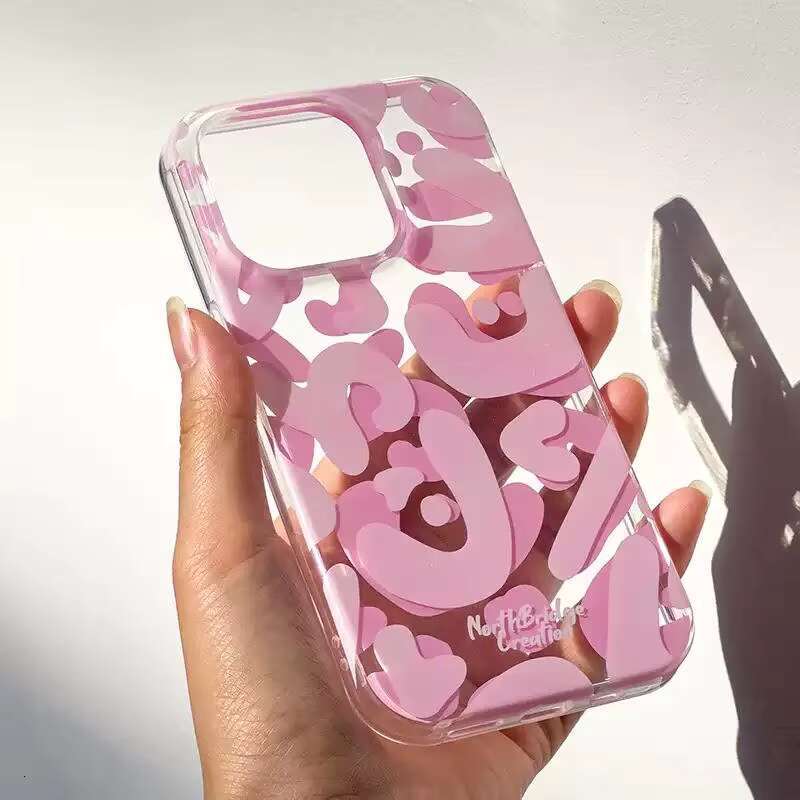 Original Pink Graffiti Customised Phone Case for iPhone 16 Pro Max/15/14 Pro/13 Dual-Layer Transparent Full-Cover INS New Style