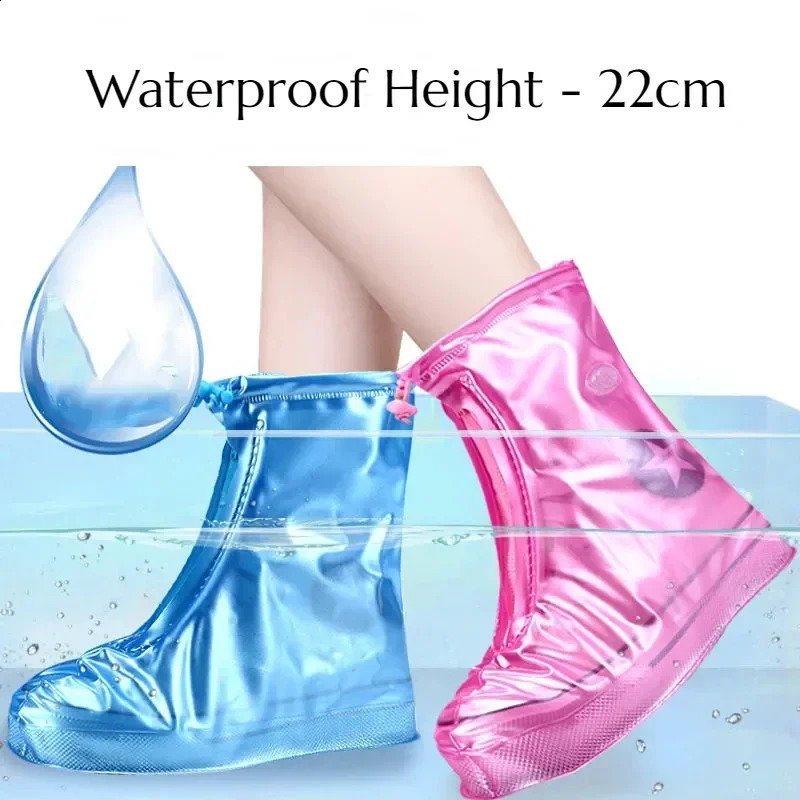 1 pair of waterproof shoe covers anti slip reusable rain boots for women PVC outdoor highquality 250318