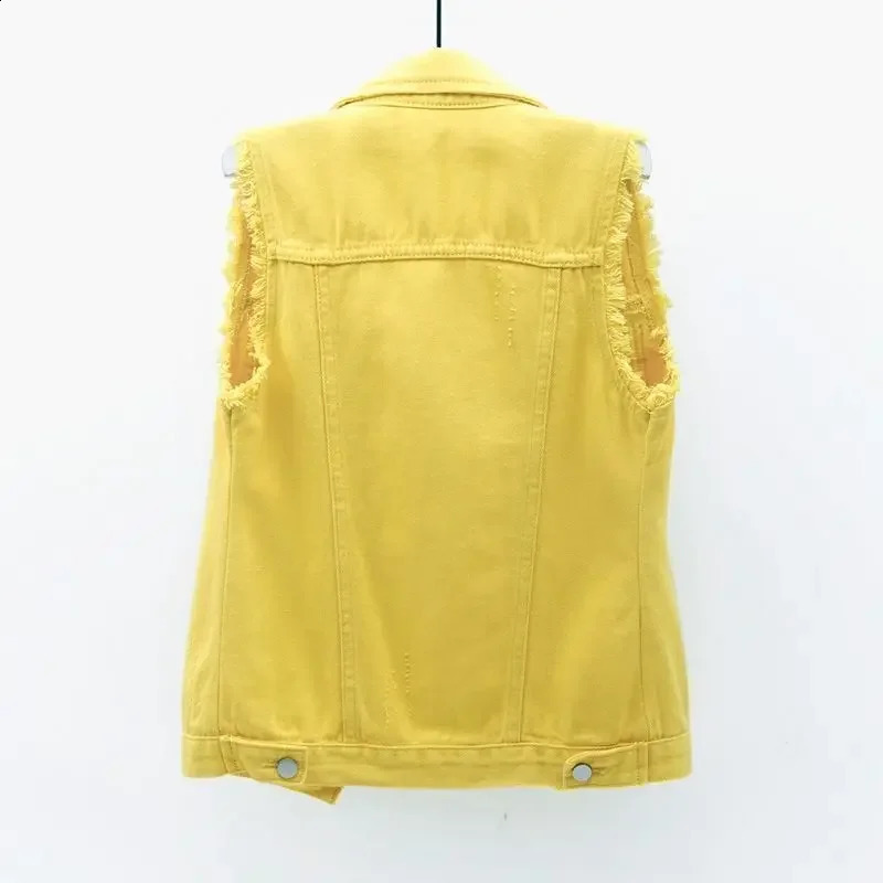 Fashionable Denim Vest Womens Cropped Slimming Fringe No Sleeve Jacket For Spring Summer Versatile Middle Age Clothing 250319