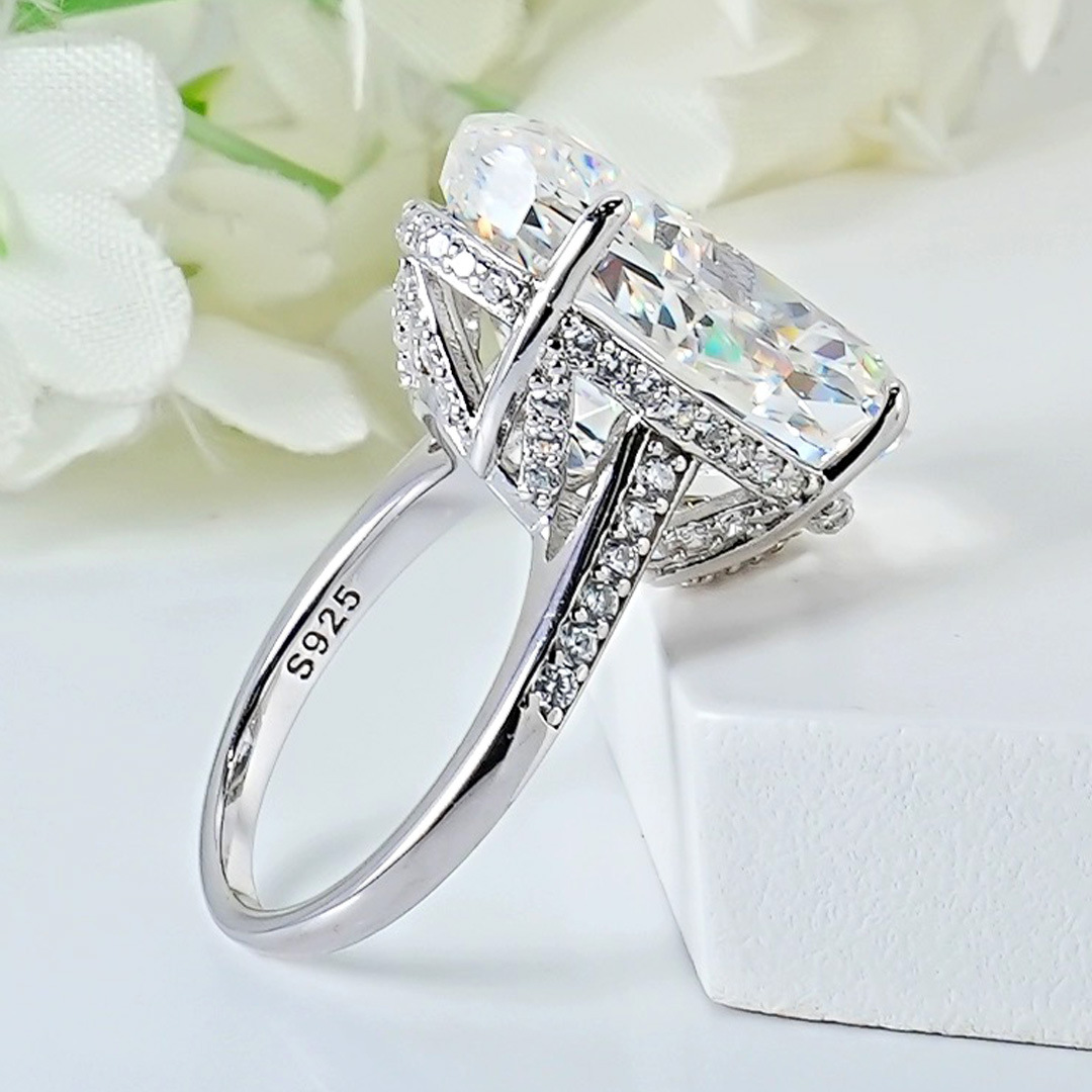 20Ct Large Dove Egg Oval Cut White Moissanite Diamond Gemstones Luxury Jewelry Real 100% 925 Sterling Silver Lady Women Wedding Band Ring For Mother G