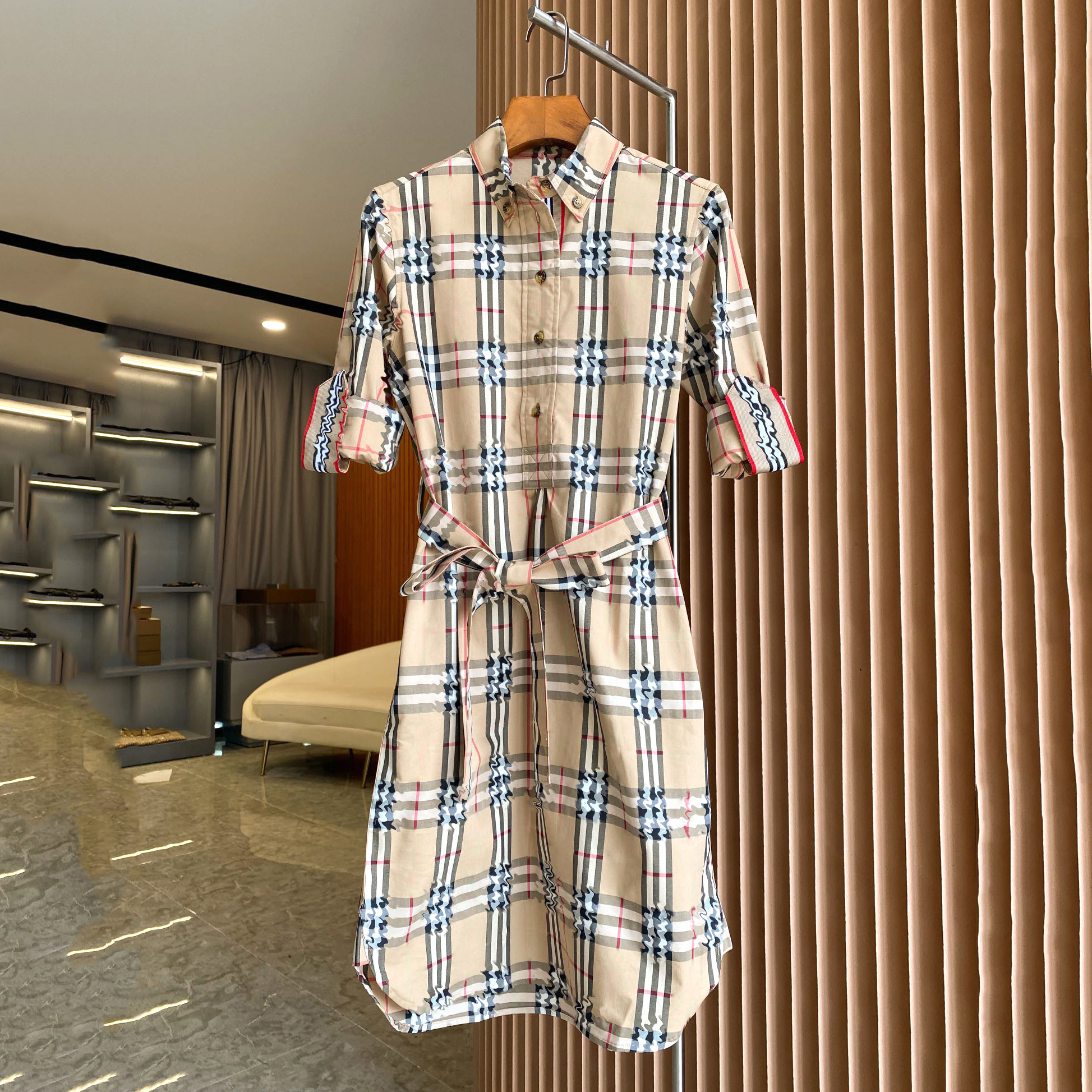 Women's Women's Dresses Designer Women's Basic Cardigan Dresses Summer Classic Plaid Striped Lapel Skirt