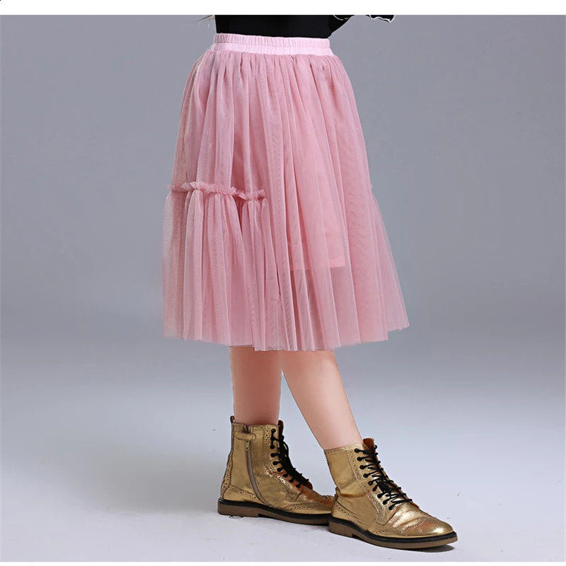 Kids Skirts For Girls Cotton Lace Tutu Pleated Skirt Black Pink Gray Childrens Clothing 4 6 8 10 12Y Pettiskirt Party Clothes 250319