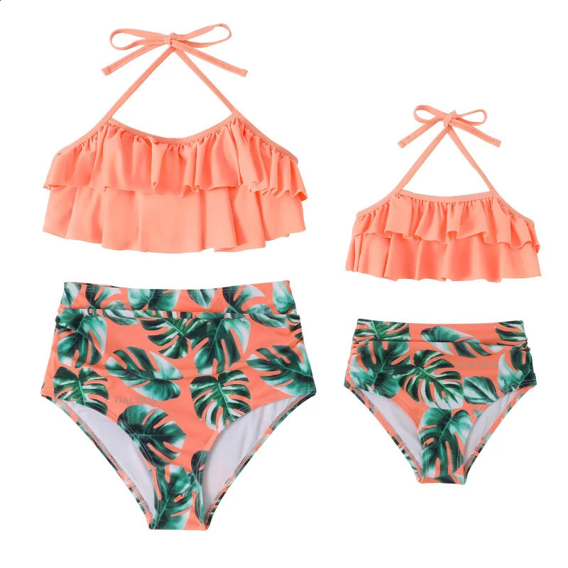 Summer Mother Daughter Swimsuits Flower Mommy And Me Swimwear Bikini Family Look Mom Daughter Bathing Family Matching Clothes 250319
