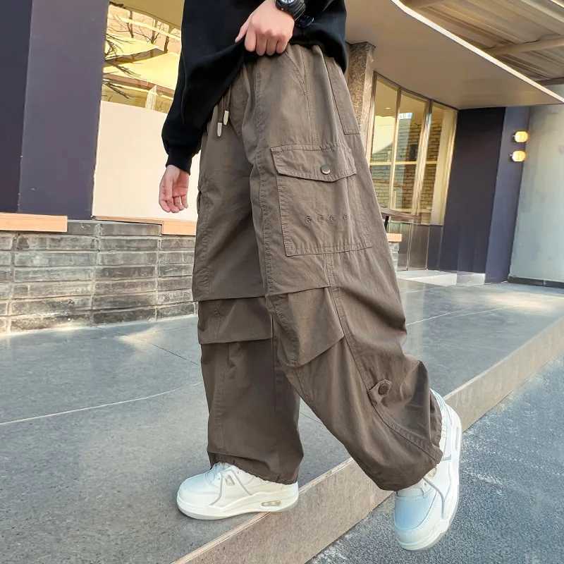 Teen Boys Cargo Pants Loose Casual Fashion Children Trousers Pockets Design Trendy Cool Streetwear Kids Pants 6 8 10 12 14 YearT250318