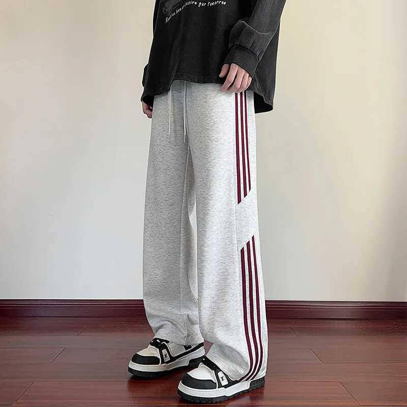 Hip Hop Striped Spliced Sweatpants Mens New Tide Loose Draped Straight Leg Pants Color Collision Casual Sweatpants X250319