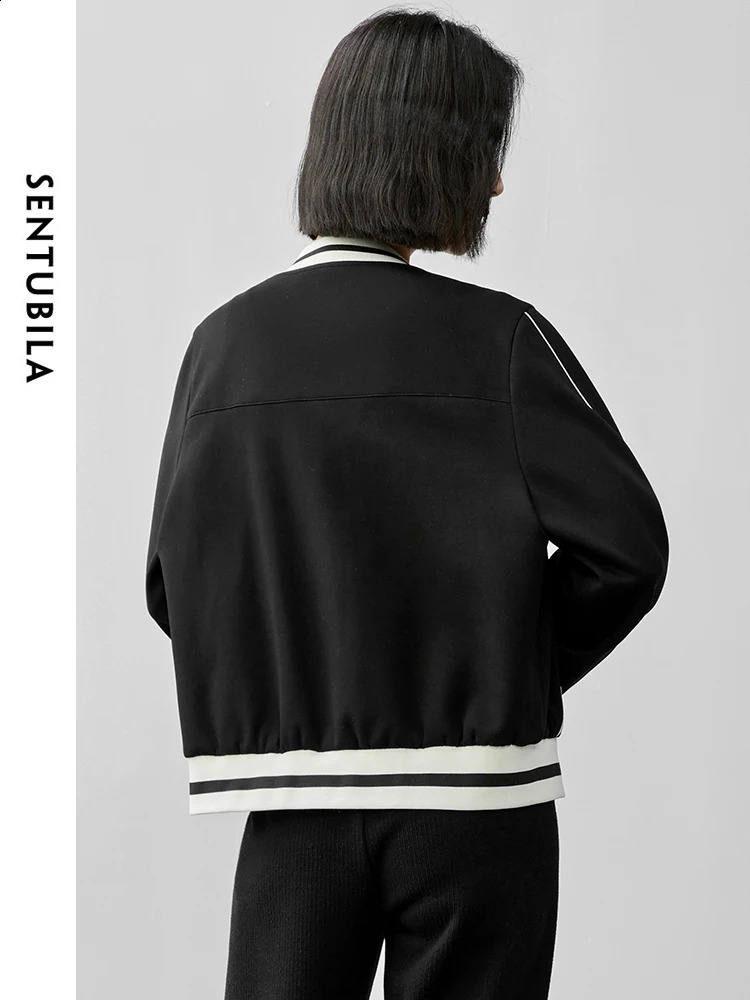 SENTUBILA Womens Sports Cotton Baseball Jacket Autumn Casual Loose Patch Work Sheet Corset 143W55948 250317