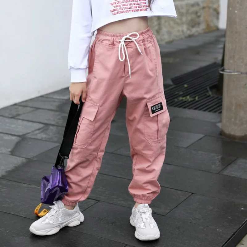 Kids Girls Sports Pants Fashion Pure Color Casual Cargo Pants For Teenage Boys Jogger Pants Children Trousers 6 8 10 12 14 YearT250318