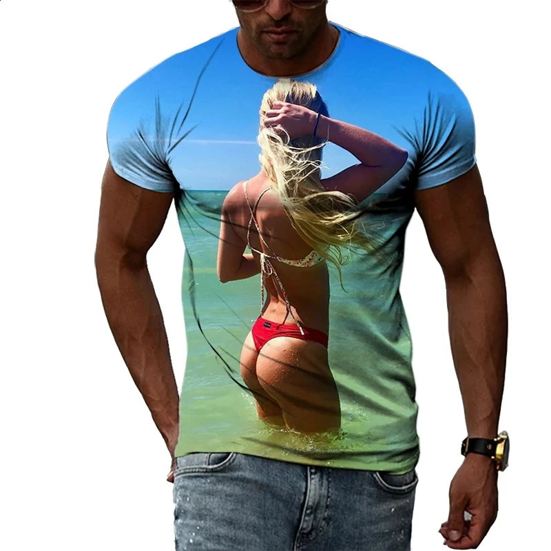 Trendy summer fashion girl pictures mens Tshirt casual printed hiphop personality round neck short sleeved top 250319