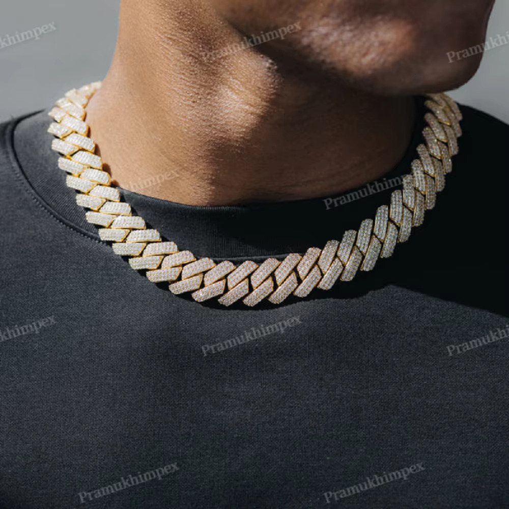 Hip Hop Icy Bling 19mm Moissanite Cuban Chain Link Direct Factory Wholesale Hip Hop 10K Yellow Gold VVS Diamond Necklace for Men
