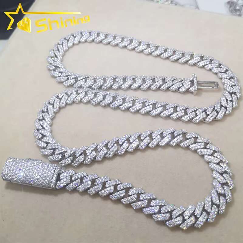 Shining Ice Out Hip Hop Necklace 10Mm Width Sterg Sier VVS Moissanite Miami Cuban K Chain