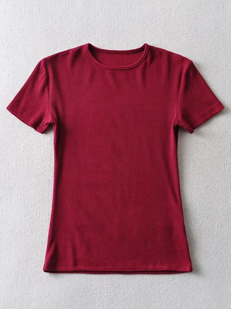 Casual Summer Woman Skinny Fit T-shirt Tight Short-Sleeve O-neck Tee Basic Solid Crop Tops T Shirt 250319