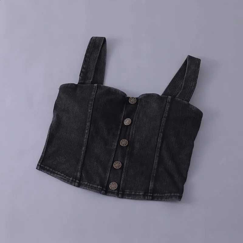 2024 womens ultrathin cut denim vest elastic jeans sports bra with pad 250319