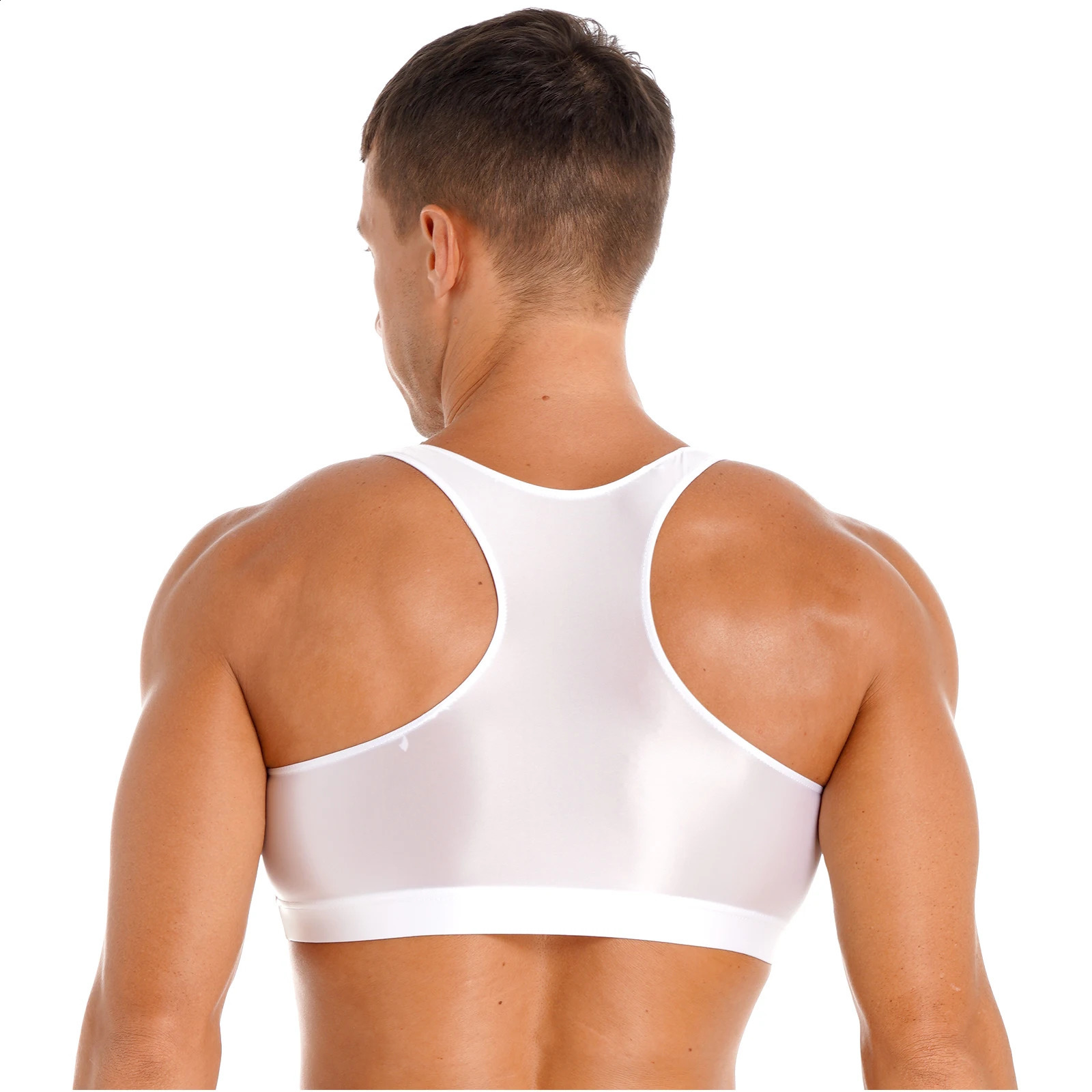 Mens Shiny Oil Glossy Athletic Muscle Crop Tops Vest Sleeveless Racerback U Neck Tank Tops Workout Fitness Shirt Singlet Tops 250319