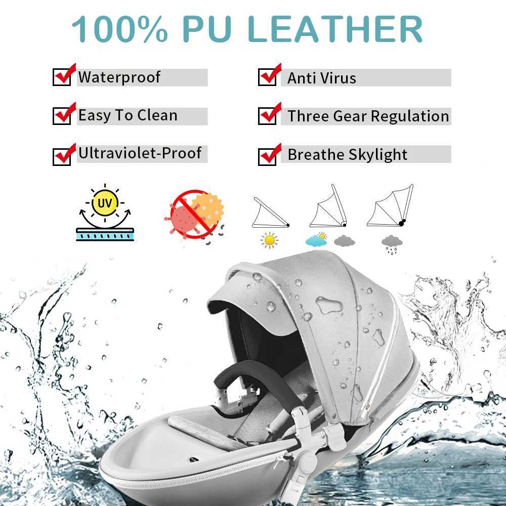 Hot Mom F023 Baby Stroller 2 in 1Rotates 360 DegreesPU Leather Mosquito Net Rain Cover Adapter Cup Holder large wheels Z250319