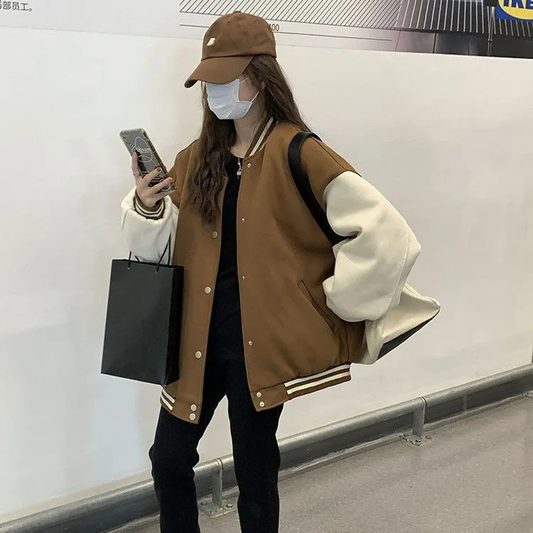 Autumn and Winter Padded Thickened Baseball Uniform College Style Big Size Jacket Fleece Woman 250317