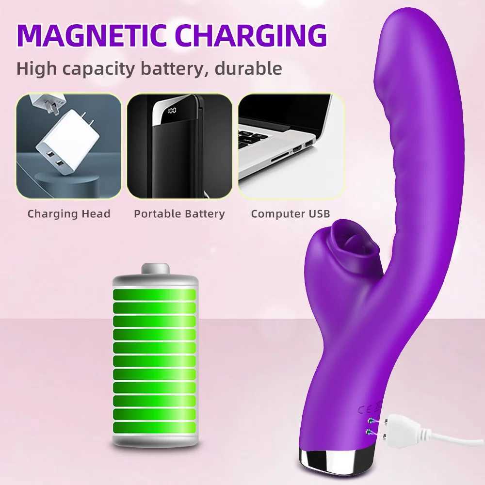 Female vibrator 2-in-1 licking male clitoral stimulator G-Spot powerful vibration fake penis stick female clitoral suction cup adult sex toy W250319