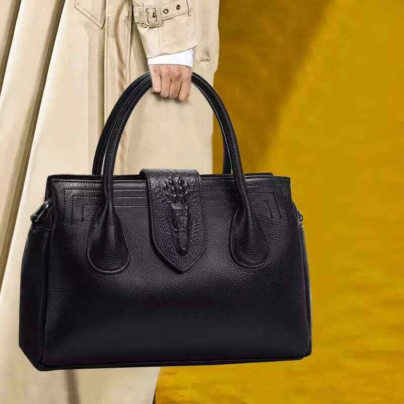 Aidrani 2024 Fashion Genuine Leather Handbag Large Capacity Women's Briefcase 100% Soft Cowhide Square Bag