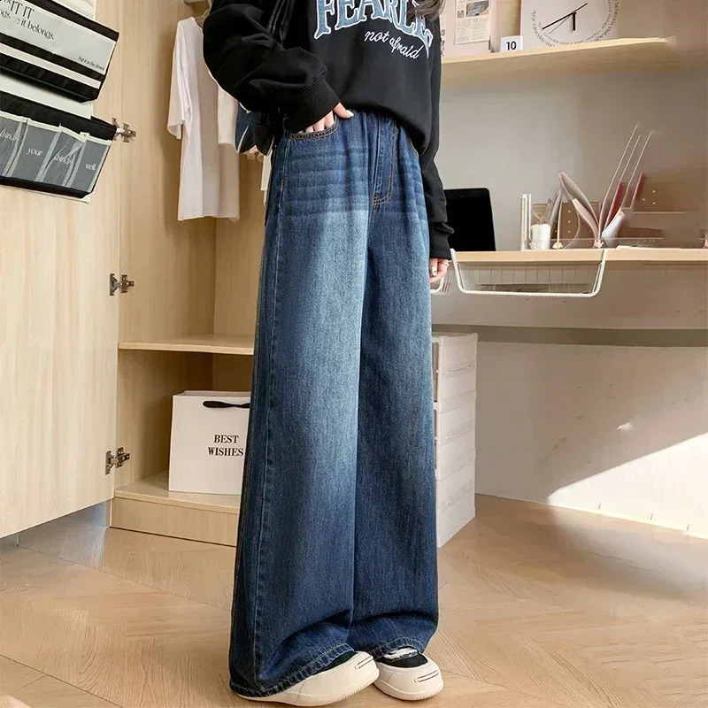 Retro Fashion Autumn Womens High Waist Jeans Loose Wide Legs Straight Denim Shorts Y2K Bagged Pants 250317