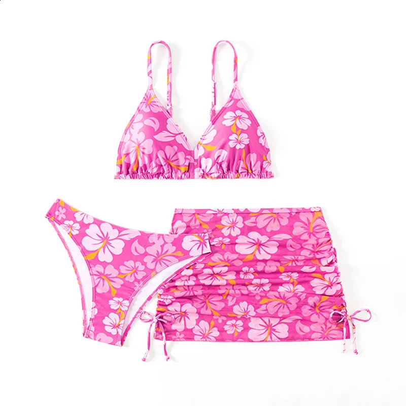 8-14years Kids Swimsuit Fashion Girl Printed three Pieces Swimsuit Swimming Suit Monokini Beach Bathing Suit 250319