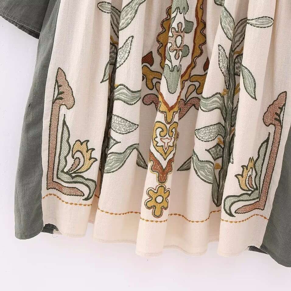 2025 Women's V-Neck Loose Embroidered Dress 3584