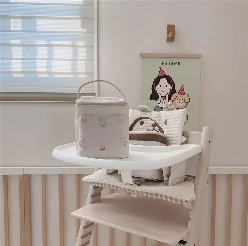 Diaper Bags Waterproof Bear Embroidery Thermal Insulation Mommy Bag Fashion Food Storage Bags Multifunctional Mother Baby Bags 250319