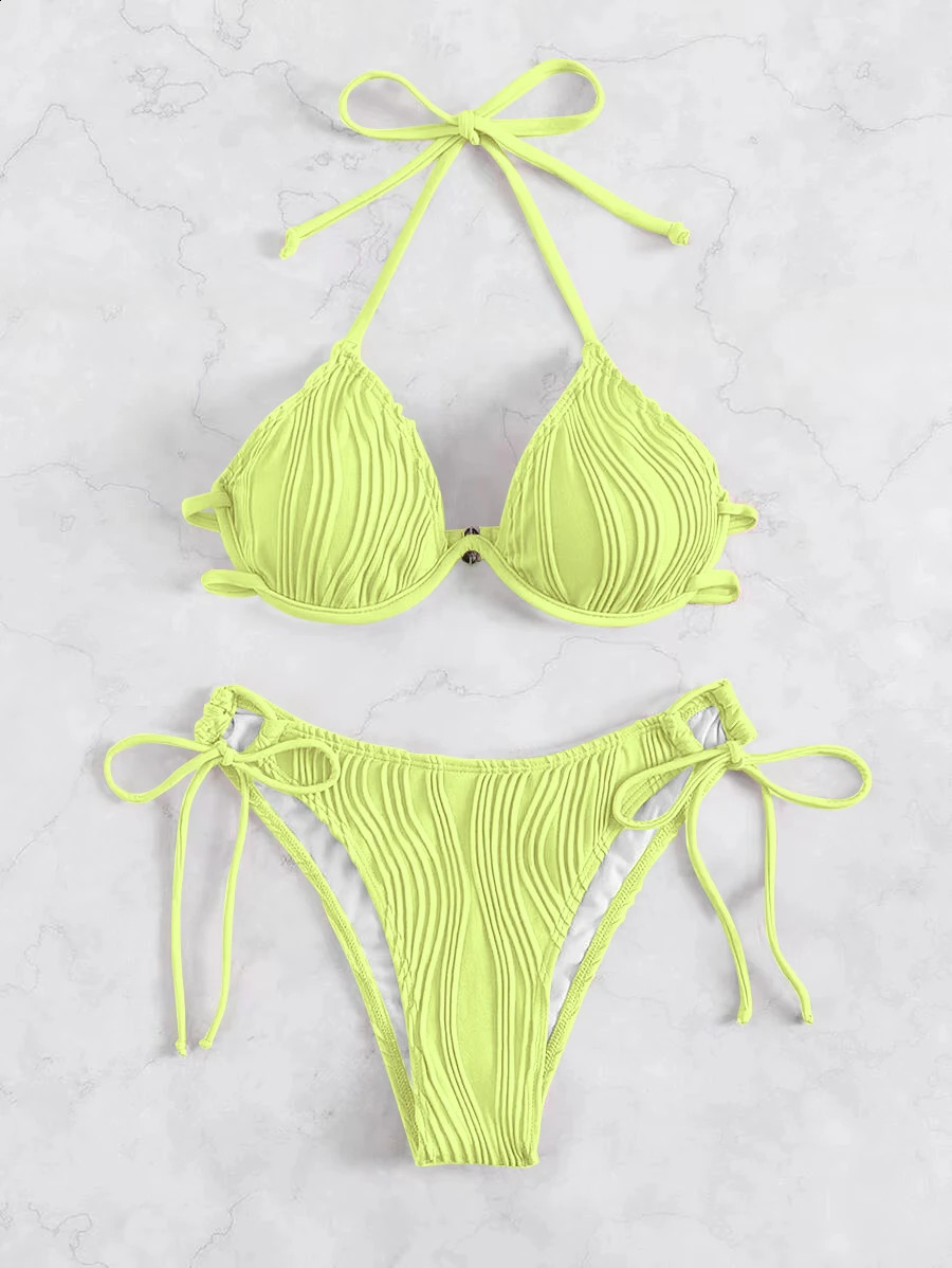 Hater Push Up Bikini Womens Beaded Swimsuit Solid Sexy Swimsuit Womens Bath Swimsuit 250314