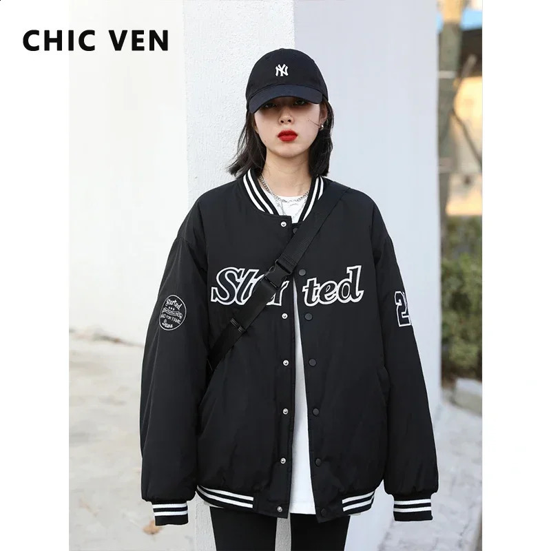 CHIC VEN womens jackets streetwear casual letter baseball shirts bedding coats thick warm winter 250317