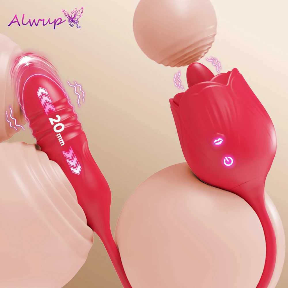 Rose licking vibrator female G-spot Nipple labia stimulator tongue licking vibration love fake penis adult sex toy W250319