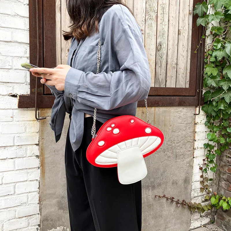 Personality Funny Cute Cartoon Pu Mushroom Shape Messenger Bag Summer Cute Chain Shoulder Bag 250314