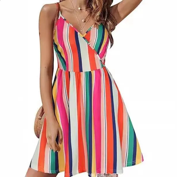 Sexy VNeck Strap Beach Short Skirt Dress Pocket CrossBorder Womens Clothing Sleeveless Other Patterns Origin China 250319