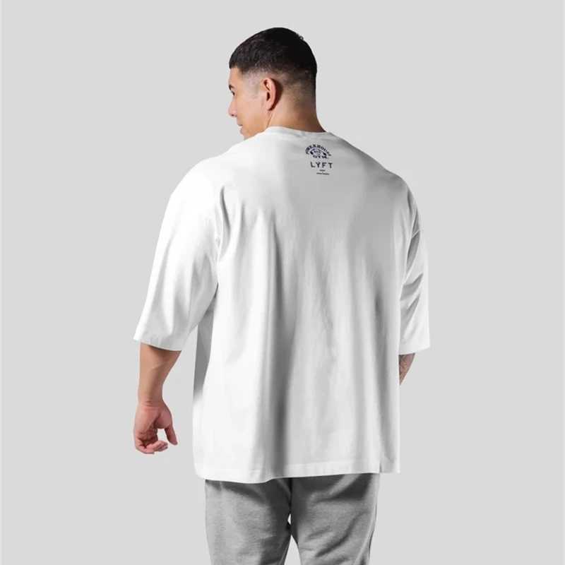 LYFT mens running sports cotton T-shirt fitness and bodybuilding loose print summer mens jogging training gym clothingT250318