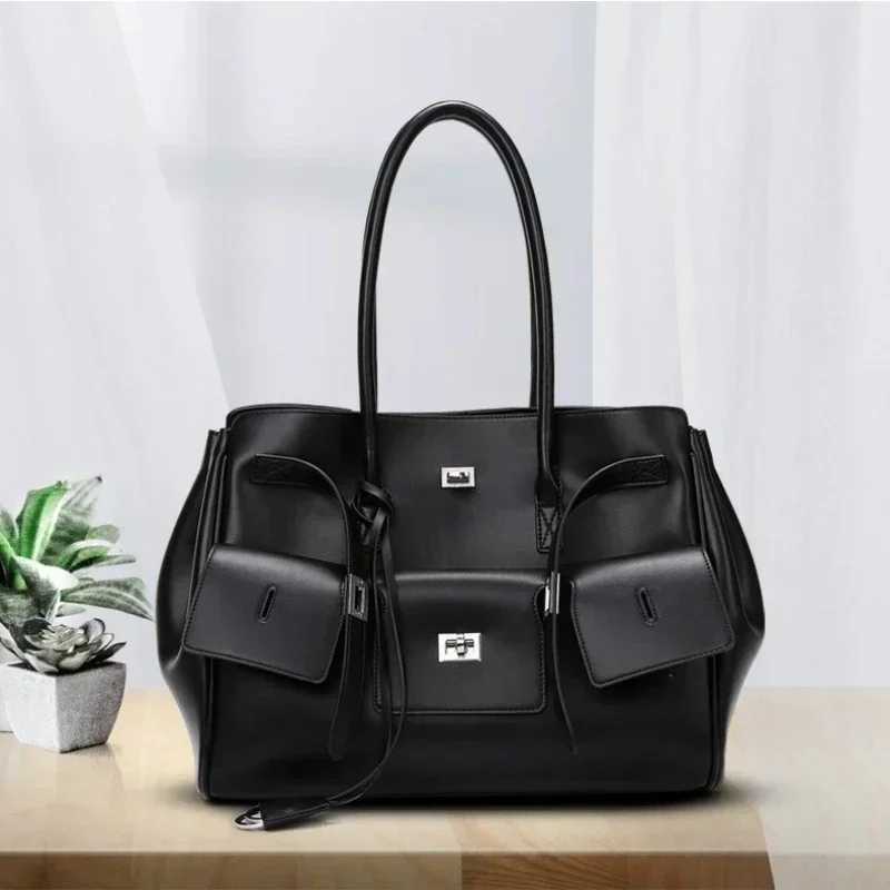 Meet You Luxury Design Large Capaci Black Pu Leather Tote Bag Ladies Mti-pocket Shoder Bag Off Lady Cmuter Handbag Z250318