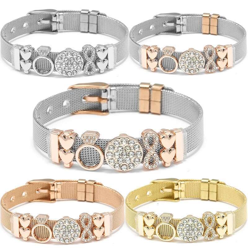 Silver Color Stainless Steel Mesh Bracelets Original DIY Crystal Crown Heart Beads Keeper Bracelets For Women Men Jewelry Gift