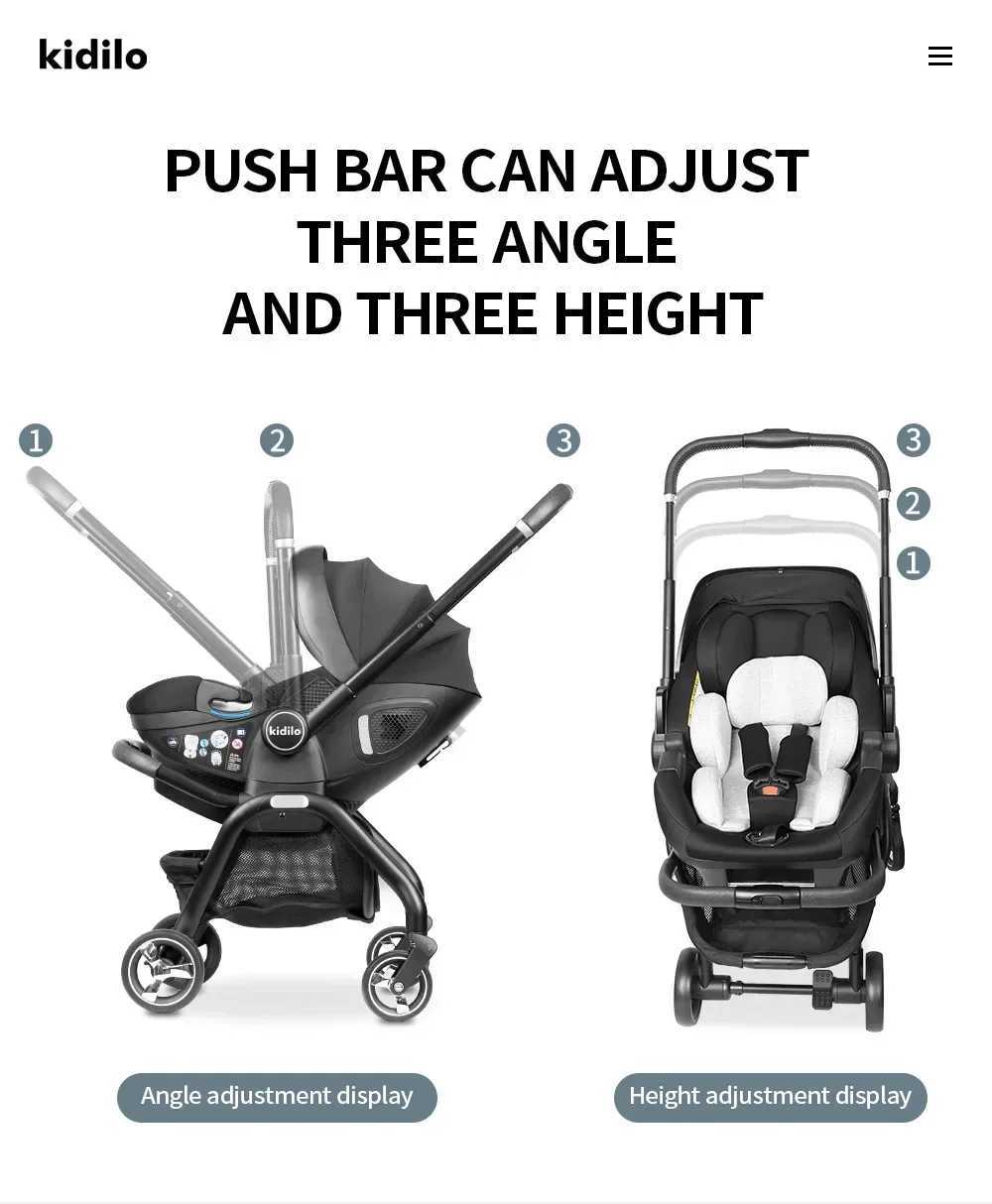 Kidilo 3-in-1 baby stroller baby safe seat newborn baby sleeping basket portable 5 color choices Suitable for ages 0-1 Z250319