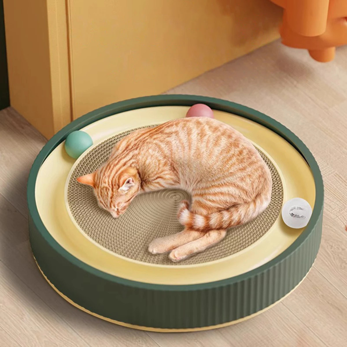 Interactive cat scraper lightweight bite and bell ball moisture resistant washable 250312
