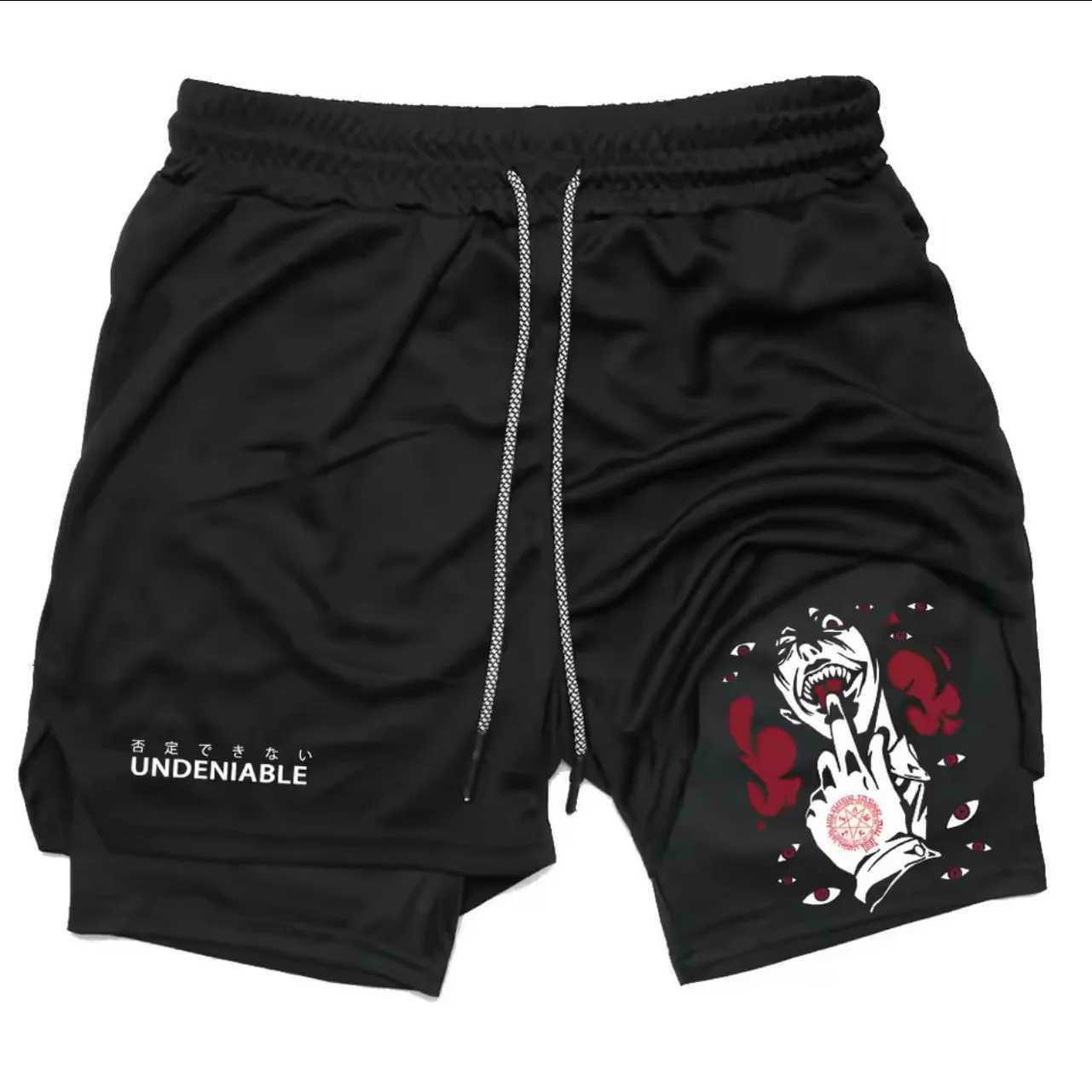 Mens breathable quick drying casual two-piece sports shorts with a casual double layered 2-in-1 fitness running shorts design W250319