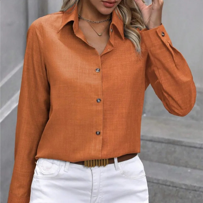 Ladies Fashion Spring And Autumn Solid Color Button Single Breasted Office Shirt Elegant Long Sleeved Collar Blouse 250319