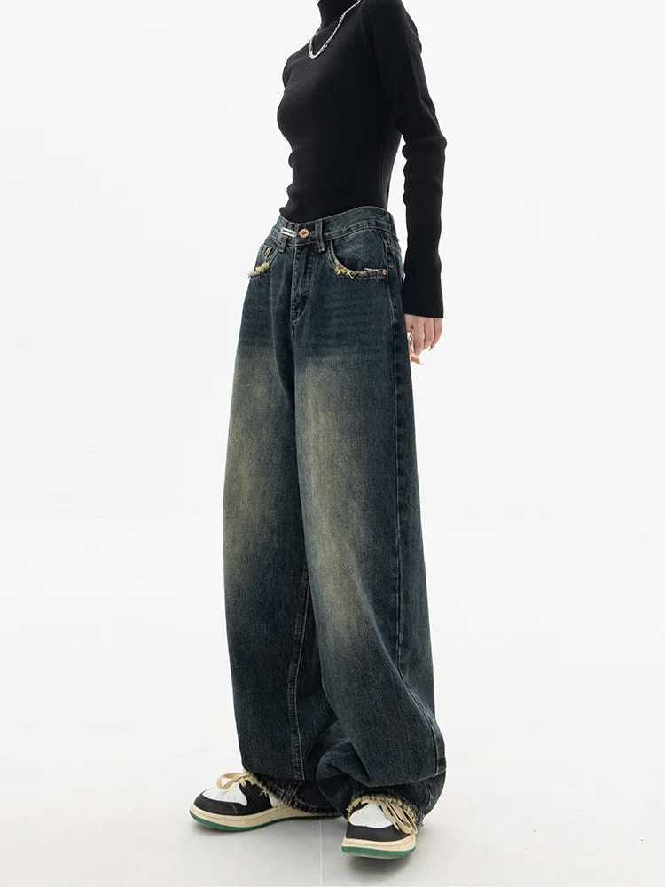 Spring and autumn wide leg jeans for women high waisted jeans for women denim jeans for women Harajuku retro BF style loose fitting womens streetwearT
