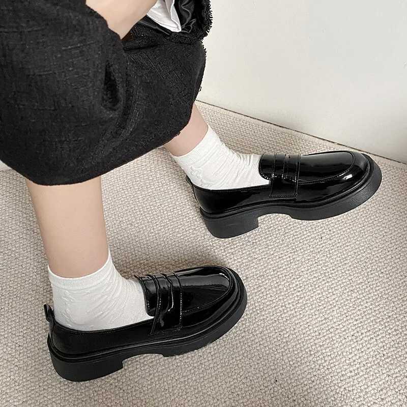 Womens shoe platform cushion with fur British style black apartment Oxford skate - Summer Preparatory New Leather Womens Derby SXJ250319