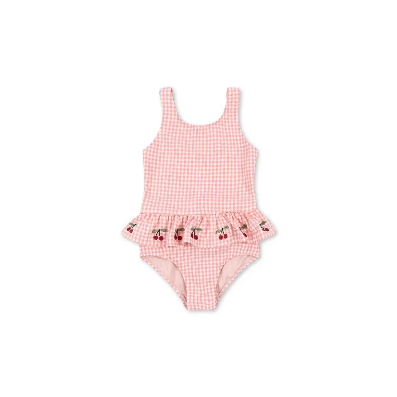 Girl Swimwears Checkered Cherry Baby Swimwear Kids Vacation Sunscreen Swimsuits Bikini Teen Swimsuit for Girls Bikinis Mayo 250319