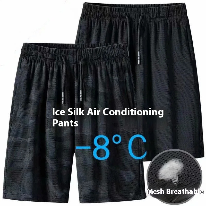 Summer mens shorts thin and fast dry ice silk casual shorts comfortable outdoor five point sports loose beach shorts big shorts 250317