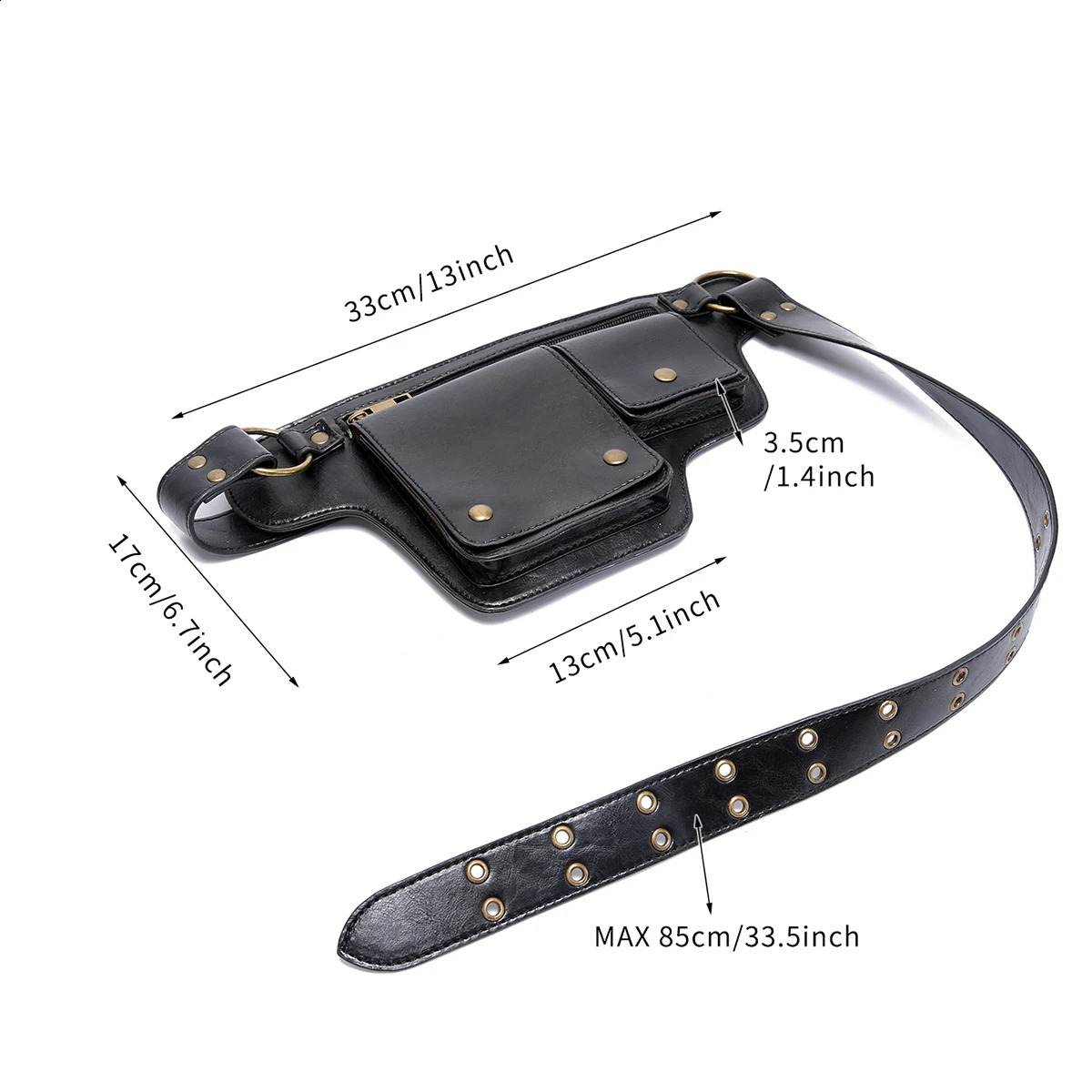 Cool Punk Motorcycle Style Waist Bag Retro Outdoor Sports Adjustable Belt Bag Fashion Fanny Pack 250314