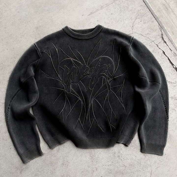 New Spring/Summer Season Y2K Embroidered Casual Loose and Versatile Round Neck Hooded Knitted Sweater