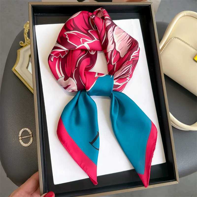 70 * 70cm silk square scarf soft print hair collar hair clip headscarf ribbon tie pocket fashionable decoration X250319